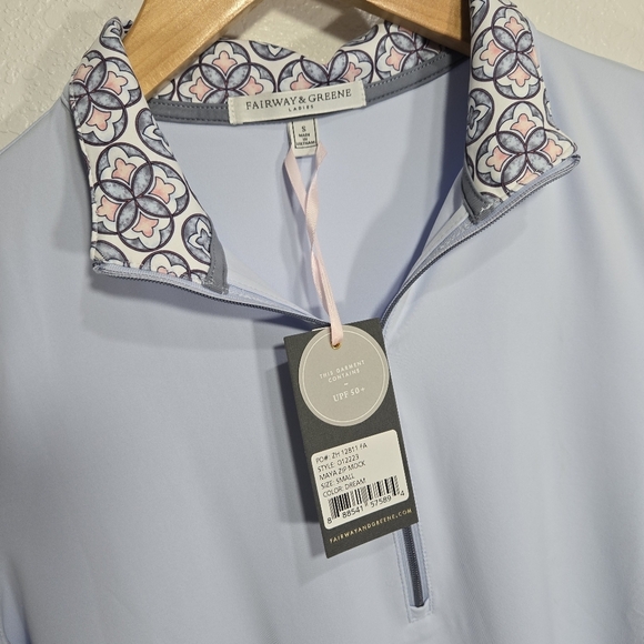 Fairway & Greene Small Maya Zip Mock Neck Dream Blue Ladies Golf Shirt - Picture 3 of 4